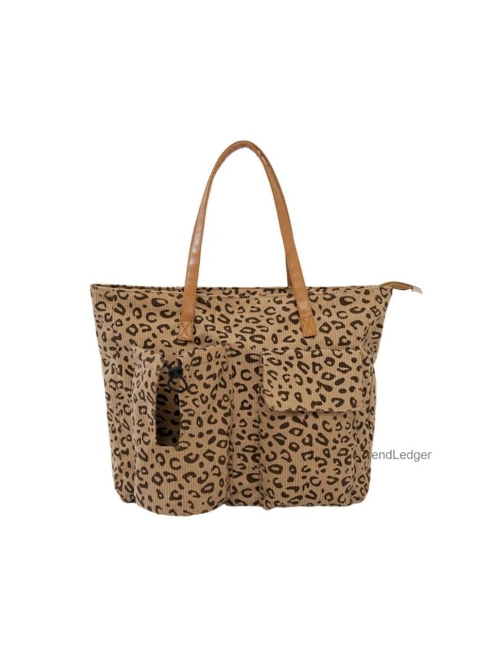 Leopard Print Corduroy Tote Bag Faux Leather Tumbler Holder Shoulder Bag